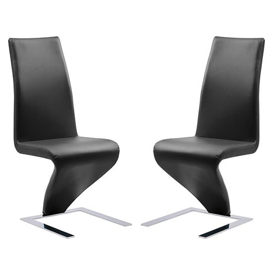 Destin Z Black Faux Leather Dining Chairs With Chrome Feet In Pair