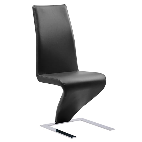 Destin Z Faux Leather Dining Chair In Black With Chrome Feet