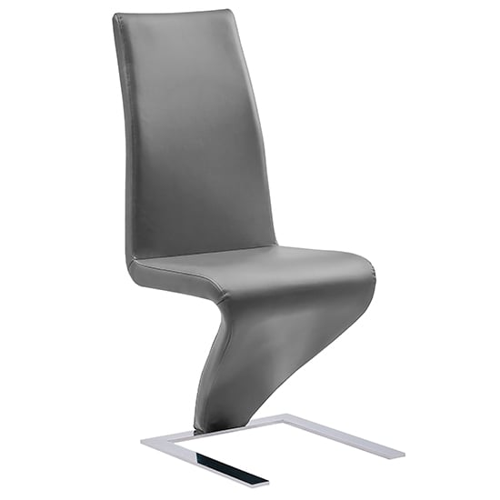 Destin Z Faux Leather Dining Chair In Grey With Chrome Feet