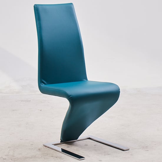 Destin Z Faux Leather Dining Chair In Teal With Chrome Feet