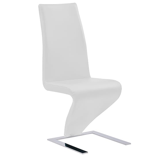 Destin Z Faux Leather Dining Chair In White With Chrome Feet