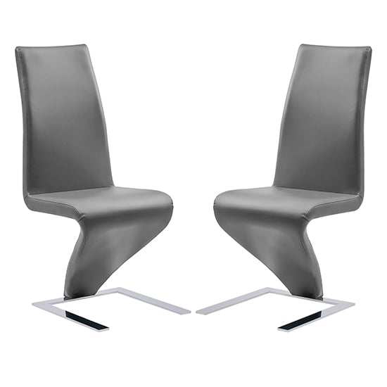 Destin Z Grey Faux Leather Dining Chairs With Chrome Feet In Pair