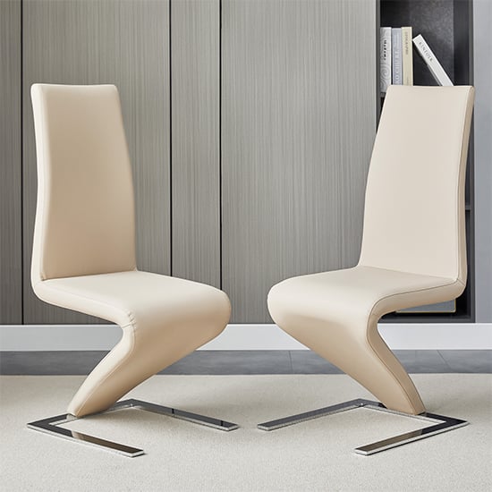 Destin Z Taupe Faux Leather Dining Chairs With Chrome Feet In Pair