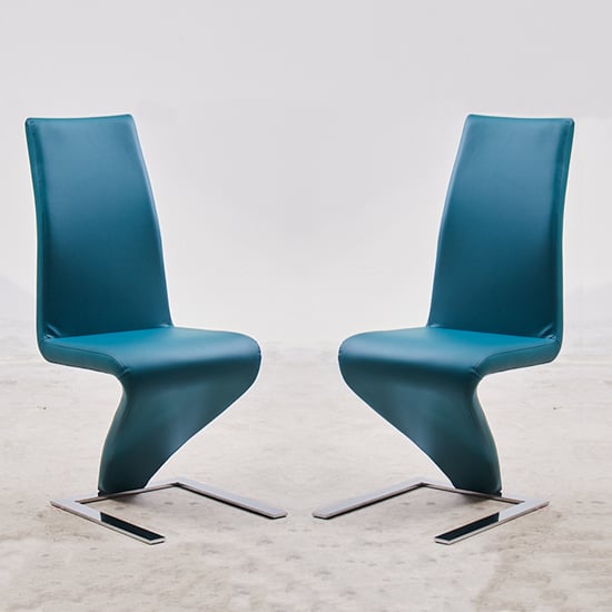 Destin Z Teal Faux Leather Dining Chairs With Chrome Feet In Pair