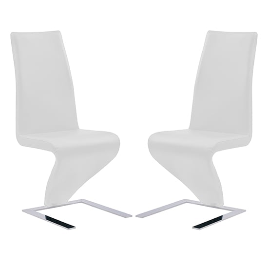 Destin Z White Faux Leather Dining Chairs With Chrome Feet In Pair