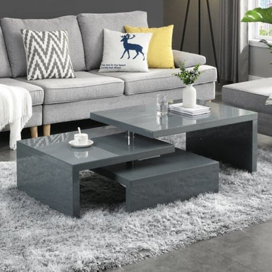 Detroit Rotating High Gloss Coffee Table With 3 Tops In Grey