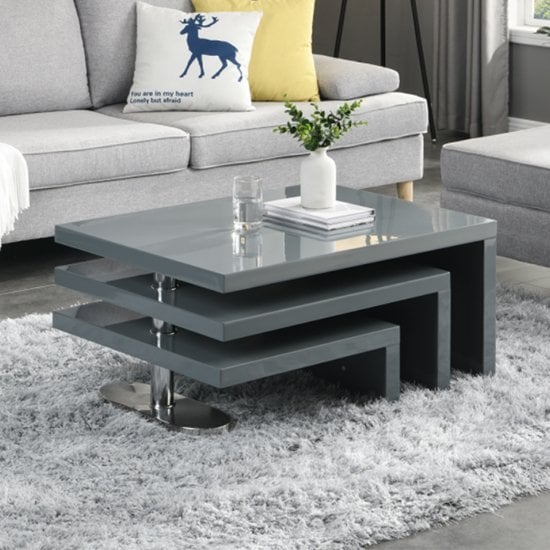 Detroit Rotating High Gloss Coffee Table With 3 Tops In Grey