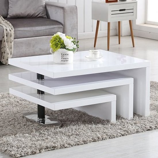 Detroit Rotating High Gloss Coffee Table With 3 Tops In White