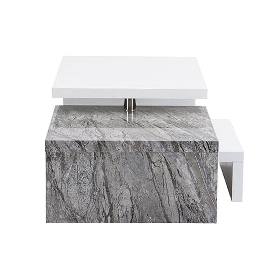 Detroit Rotating White Gloss Coffee Table In Melange Marble Effect