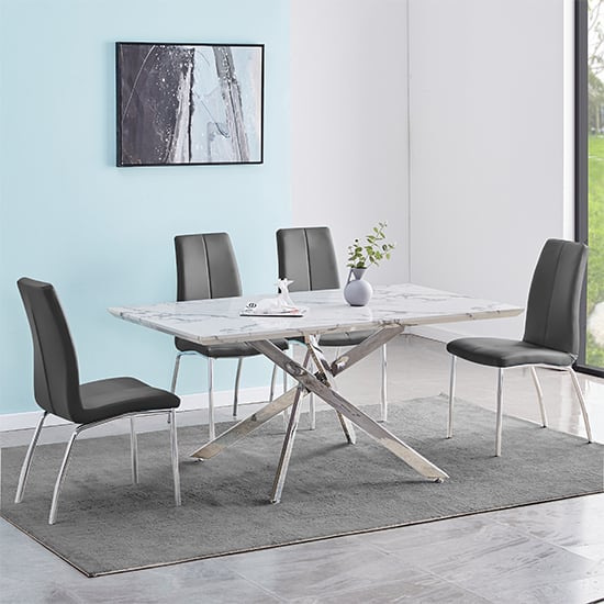 Devlin Diva Marble Effect Dining Table With 4 Opelika Grey Chairs