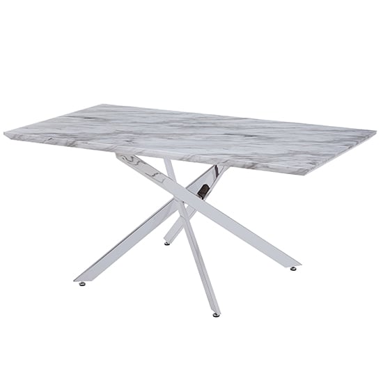 Devlin High Gloss Dining Table In Magnesia Marble Effect