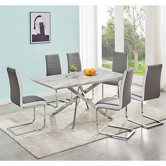Devlin Magnesia Marble Effect Dining Table 6 Sylvania Chairs