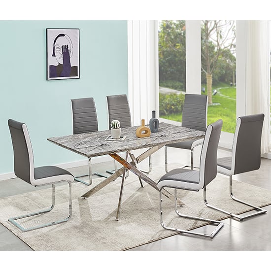 Devlin Melange Marble Effect Dining Table 6 Sylvania Chairs