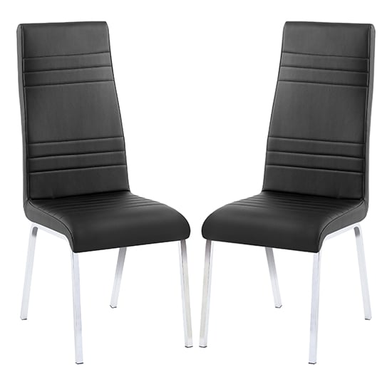 Dortmund Black Faux Leather Dining Chairs With Chrome Legs In Pair