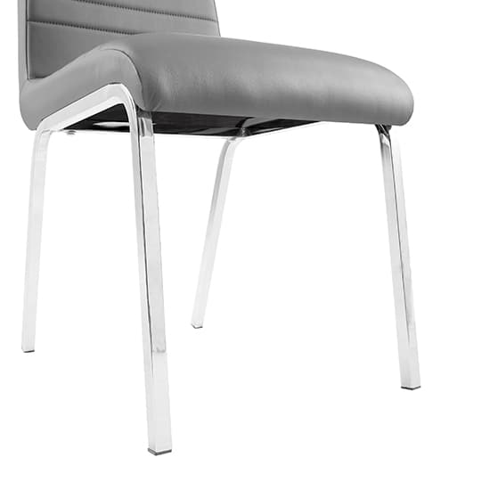 Dortmund Faux Leather Dining Chair In Grey With Chrome Legs