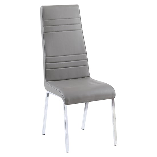 Dortmund Faux Leather Dining Chair In Grey With Chrome Legs