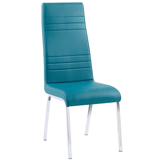 Dortmund Faux Leather Dining Chair In Teal With Chrome Legs