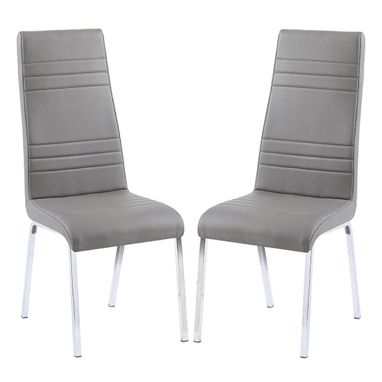 Dortmund Grey Faux Leather Dining Chairs With Chrome Legs In Pair