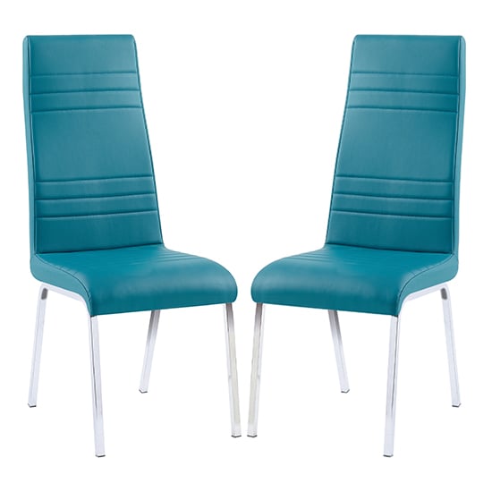 Dortmund Teal Faux Leather Dining Chairs With Chrome Legs In Pair