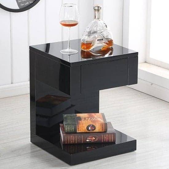 Dothan High Gloss Bedside Cabinet With 1 Drawer In Black