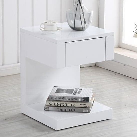 Dothan High Gloss Bedside Cabinet With 1 Drawer In White