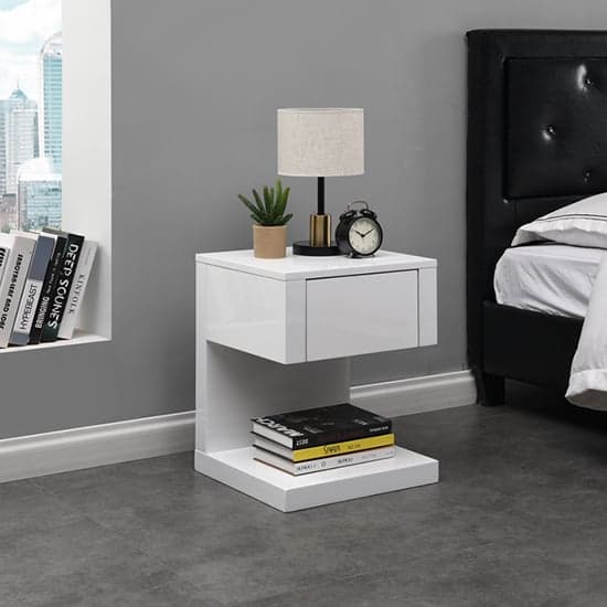 Dothan High Gloss Bedside Cabinet With 1 Drawer In White