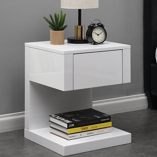 Dothan High Gloss Bedside Cabinet With 1 Drawer In White