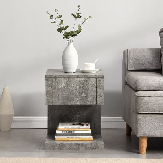 Dothan Wooden Bedside Cabinet With 1 Drawer In Concrete Effect