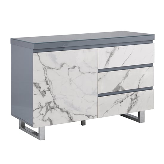 Swazi Diva Marble Effect Gloss Sideboard And 1 Door 3 Drawer In Grey