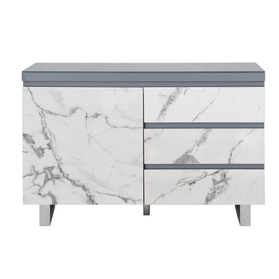 Swazi Diva Marble Effect Gloss Sideboard And 1 Door 3 Drawer In Grey