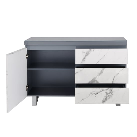 Swazi Diva Marble Effect Gloss Sideboard And 1 Door 3 Drawer In Grey