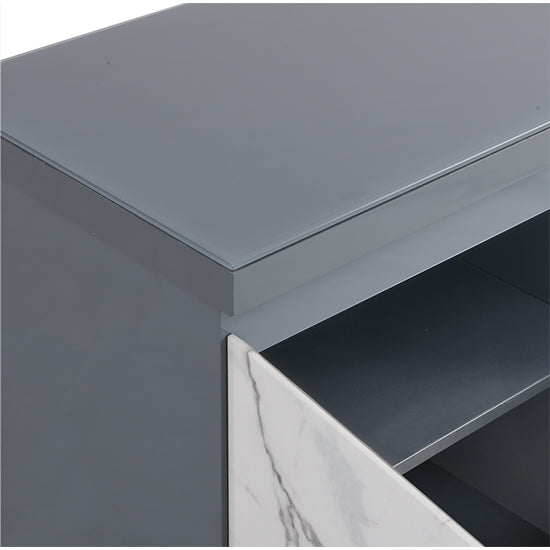 Swazi Diva Marble Effect Gloss Sideboard And 1 Door 3 Drawer In Grey