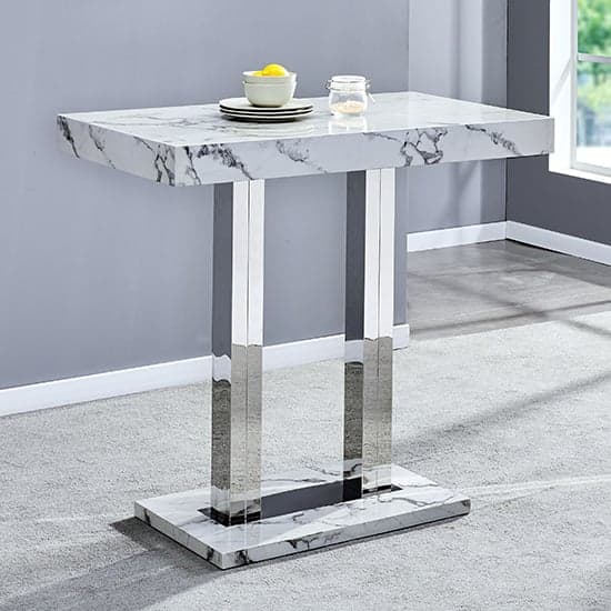 Cortina Diva Marble Effect High Gloss Bar Table 4 Rifle Grey Stools