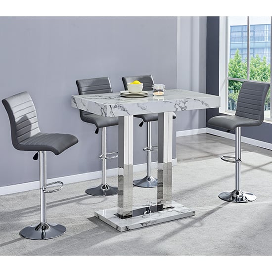 Cortina Diva Marble Effect High Gloss Bar Table 4 Rifle Grey Stools