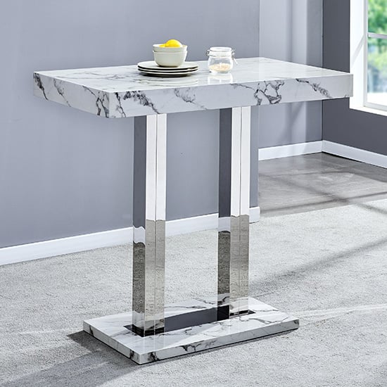 Cortina Diva Marble Effect High Gloss Bar Table Rectangular In White