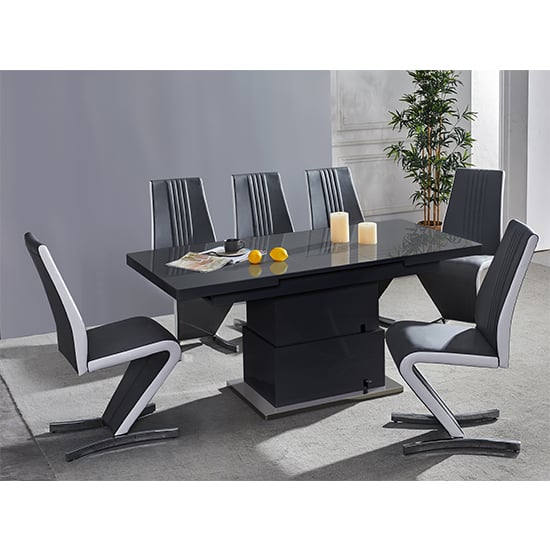 Eldon Convertible Black Gloss Dining Table 6 Girona Black Chairs