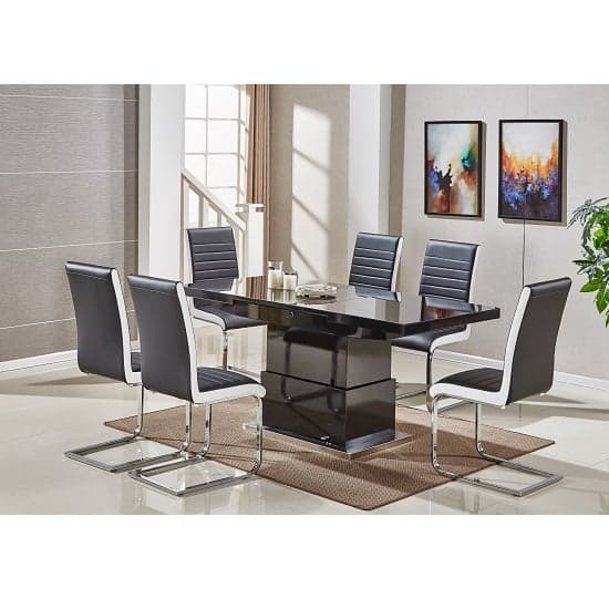 Eldon Convertible Black Gloss Dining Table 6 Sylvania Chairs