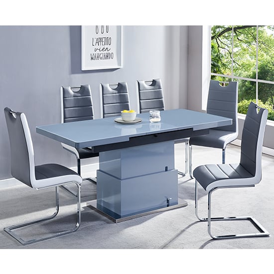 Eldon Convertible Grey Gloss Dining Table 6 Petersburg Grey Chairs