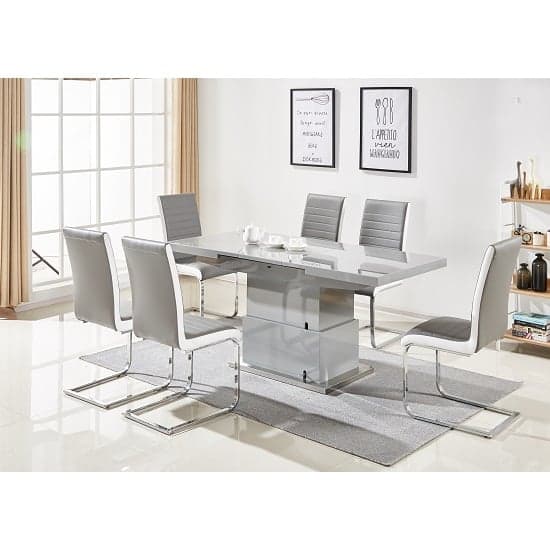 Eldon Convertible Grey Gloss Dining Table 6 Sylvania Chairs