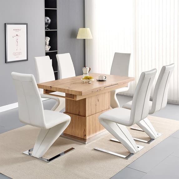 Eldon Convertible Sonoma Oak Dining Table 6 Destin White Chairs