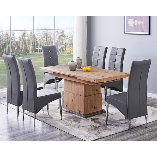 Eldon Convertible Sonoma Oak Dining Table 6 Versilia Grey Chairs