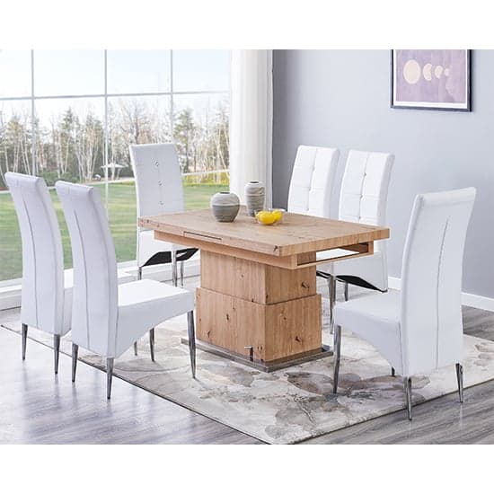 Eldon Convertible Sonoma Oak Dining Table 6 Versilia White Chairs