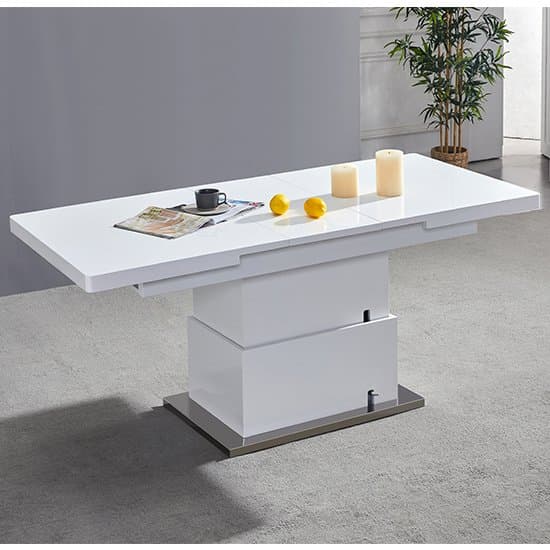 Eldon Convertible White Gloss Dining Table 6 Girona Teal Chairs