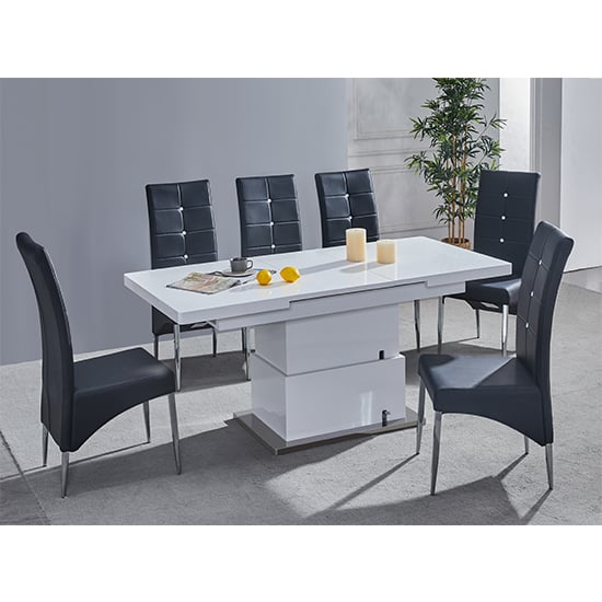 Eldon Convertible White Gloss Dining Table 6 Versilia Black Chairs