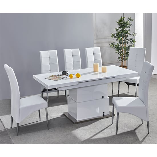 Eldon Convertible White Gloss Dining Table 6 Versilia White Chairs