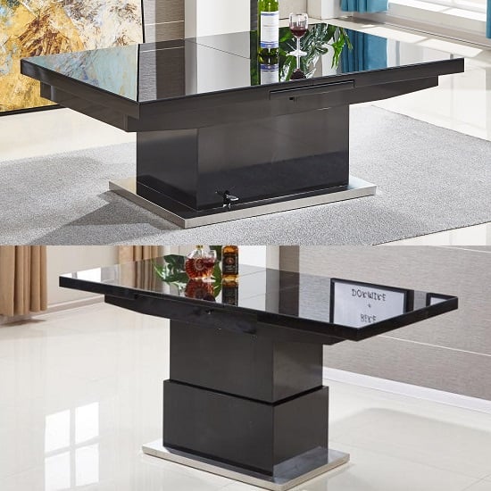 Eldon Extending Glass Top Gloss Coffee To Dining Table In Black