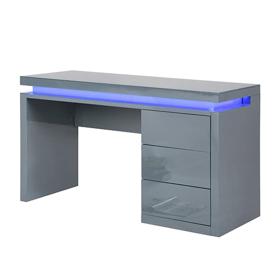 Emmett High Gloss Computer Desk In Grey With LED Lighting