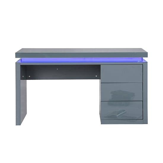 Emmett High Gloss Computer Desk In Grey With LED Lighting