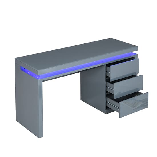 Emmett High Gloss Computer Desk In Grey With LED Lighting