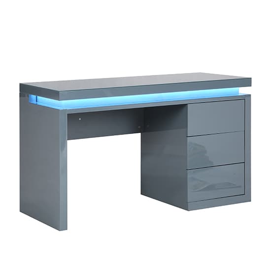 Emmett High Gloss Computer Desk In Grey With LED Lighting